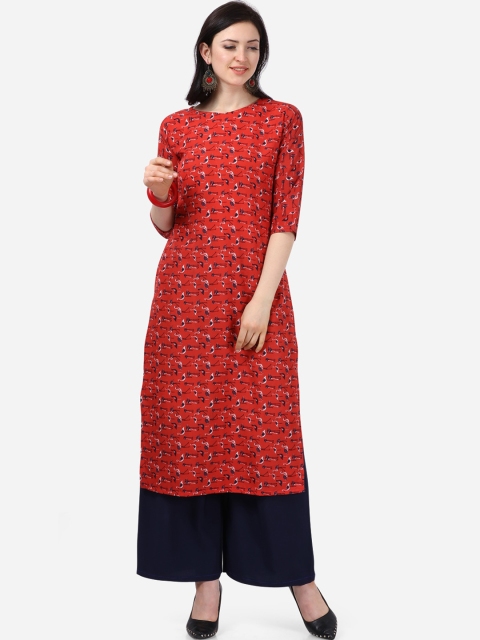 

Florence Women Red & Navy Blue Printed Kurta with Palazzos
