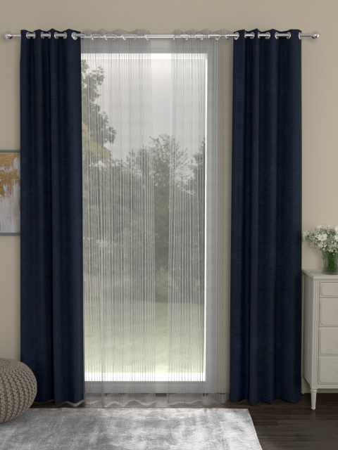 

ROSARA HOME Navy Blue & Grey Set of 4 Chenille Door Curtains