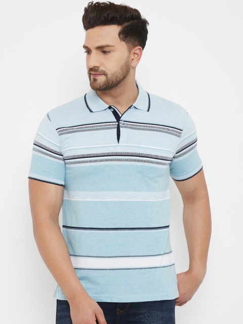 

HALTON HILLS Men Blue Striped Polo Collar Cotton T-shirt