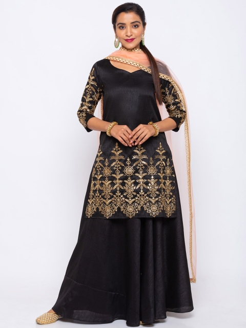 

6Y COLLECTIVE Women Black Embroidered Kurta with Skirt & Dupatta