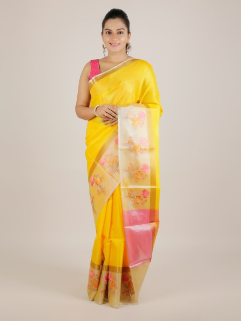 

Pothys Yellow Woven Design Cotton Blend Saree