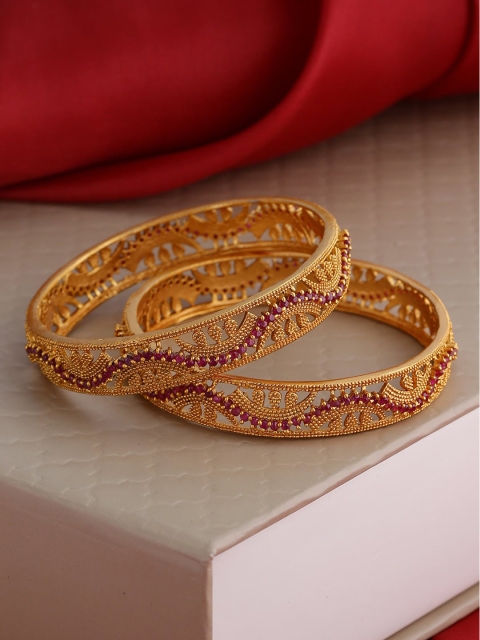 

Shoshaa Set Of 2 Gold-Plated Pink Stone-Studded Bangles
