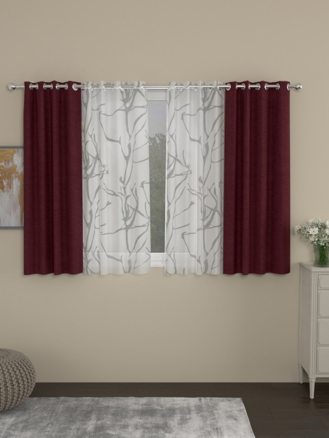 

ROSARA HOME Maroon & White Set of 4 Chenille New Wallace Window Curtains