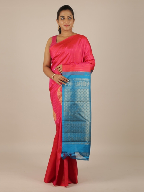 

Pothys Pink & Blue Pure Silk Woven Design Kanjeevaram Saree