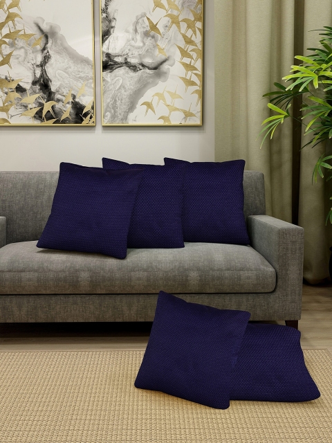 

KLOTTHE Navy Blue Set of 5 Self Design Square Cushion Covers