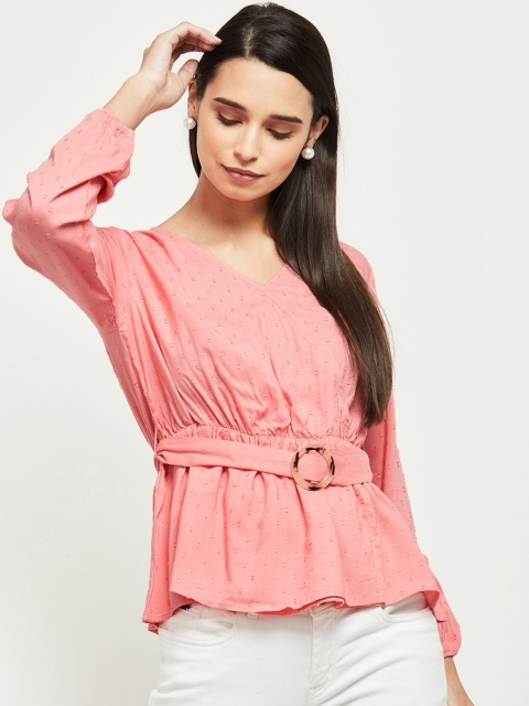 

max Pink Self Design Cinched Waist Top
