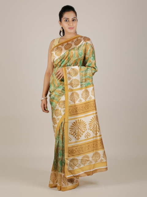 

Pothys Green & Yellow Jute Silk Printed Saree