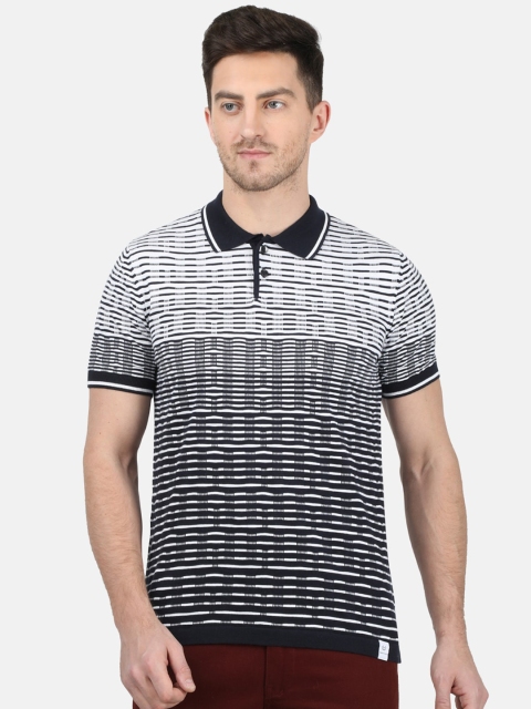 

Monte Carlo Men White & Black Striped Polo Collar T-shirt