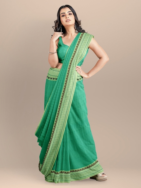 

BharatSthali Green Silk Cotton Printed Maheshwari Saree