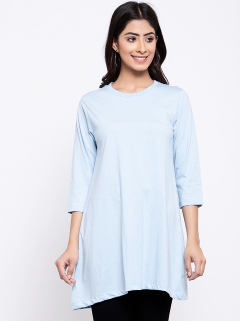 

Kalt Women Turquoise Blue Round Neck Cotton Tunic