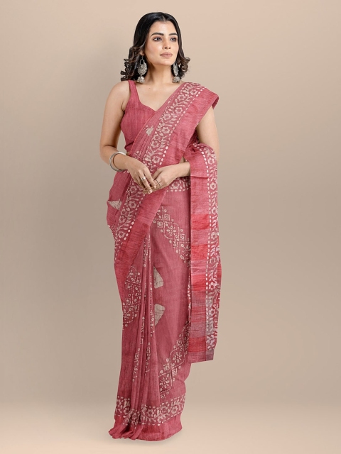 

BharatSthali Red Silk Cotton Printed Venkatgiri Saree