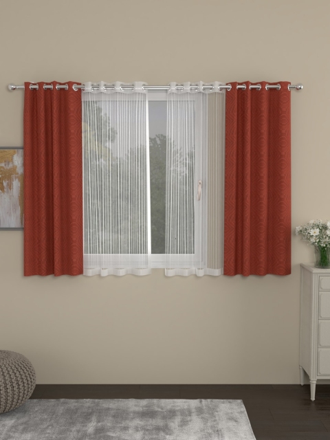

ROSARA HOME Brown & White Set of 4 Window Curtains