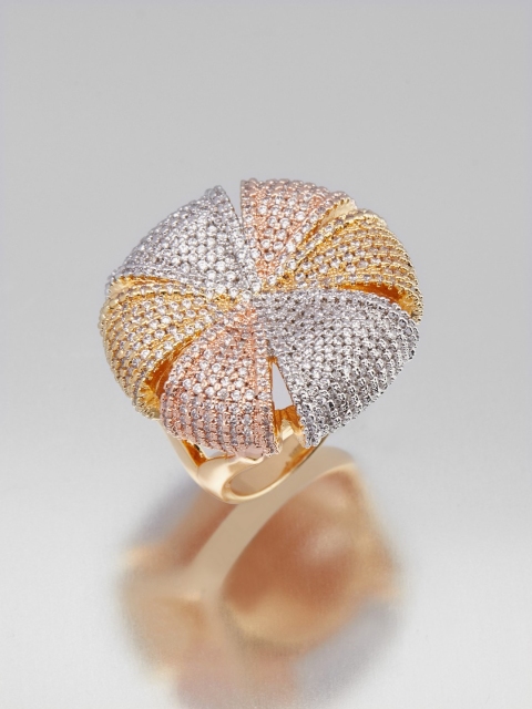 

shaze Silver-Toned & Gold-Toned White CZ-Studded Finger Ring