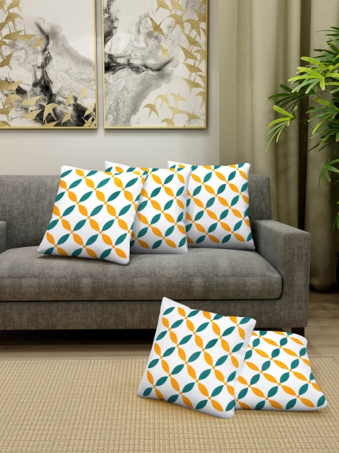 

KLOTTHE Set of 5 White & Yellow Geometric Square Cushion Covers