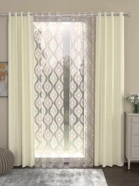 

ROSARA HOME Set Of 4 Cream-Coloured & Transparent Door Curtains