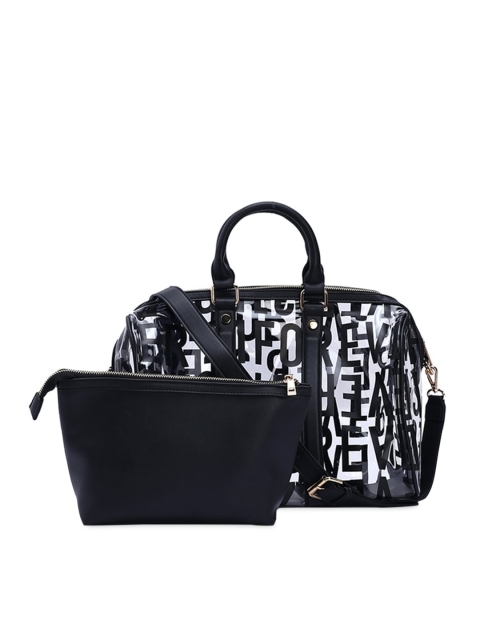 

FOREVER 21 Black Printed Handheld Bag