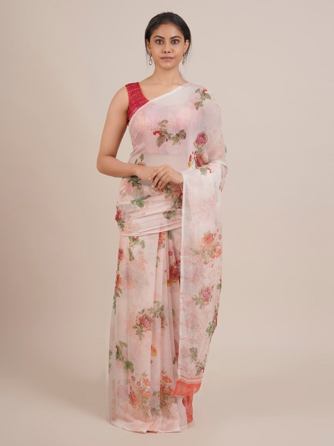 

Pothys Pink Printed Poly Chiffon Saree