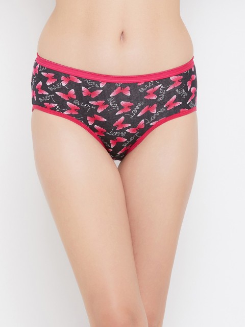 

Clovia Women Black & Red Text & Butterfly Printed Hipster Briefs PN2854F13S