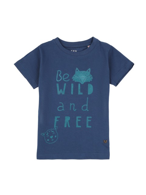 

Ed-a-Mamma Boys vy Blue Printed Round Neck Cotton Sustainable Pure Cotton T-shirt, Navy blue