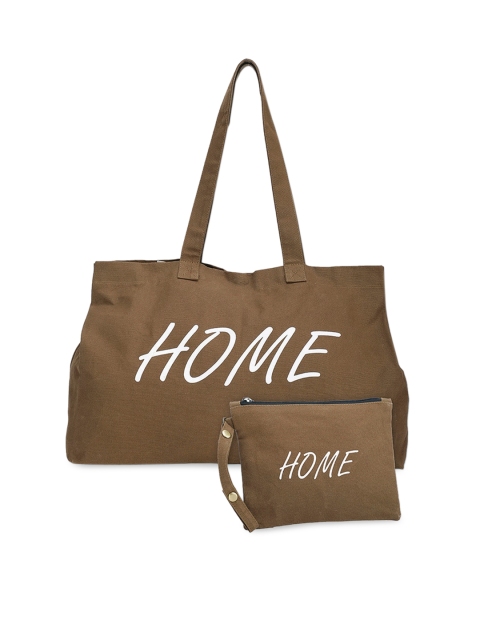 

The House of Tara Khaki & White Printed Tote Bag & Pouch