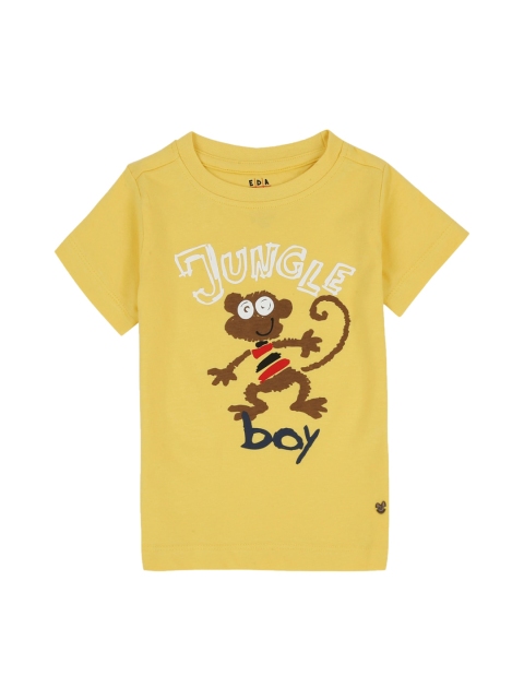 

Ed-a-Mamma Boys Yellow Printed Round Neck Cotton Sustainable Pure Cotton T-shirt