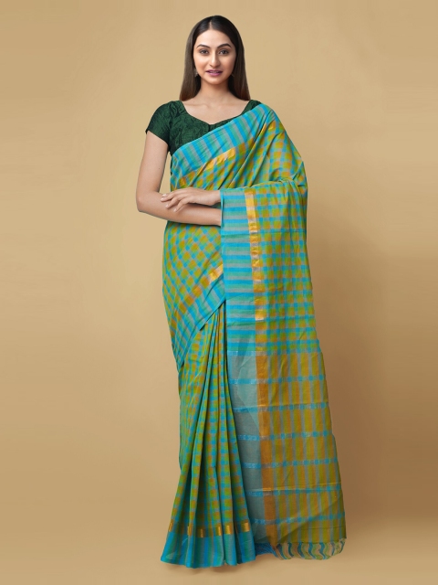 

Unnati Silks Multicoloured Pure Cotton Checked Mangalagiri Saree, Multi