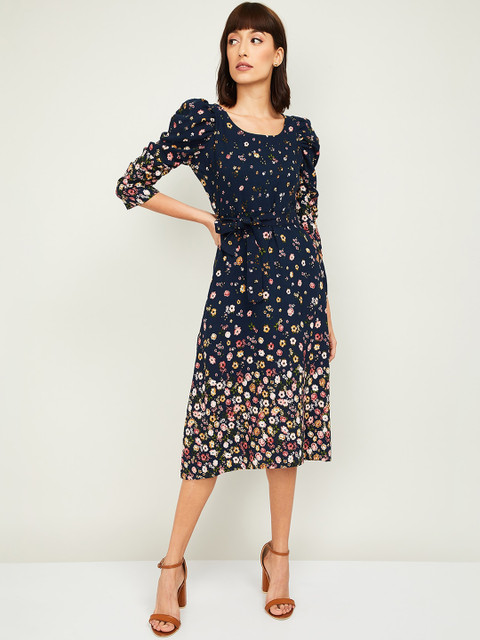 

CODE by Lifestyle Women Navy Blue & Pink Floral Printed Sheath Dress