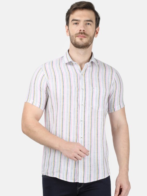 

Monte Carlo Men Grey Regular Fit Striped Linen Casual Shirt