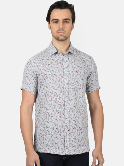 

Monte Carlo Men Grey Regular Fit Printed Linen Casual Shirt