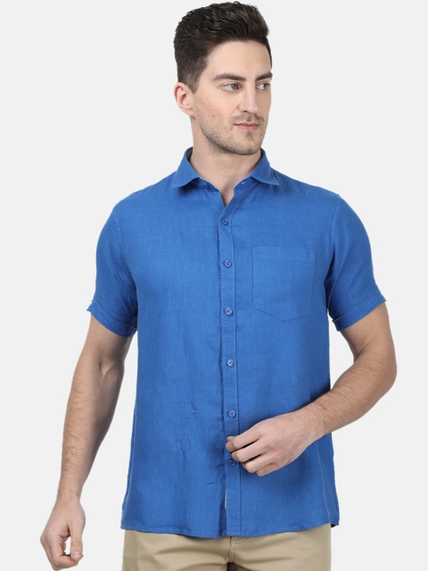 

Monte Carlo Men Blue Regular Fit Solid Linen Casual Shirt