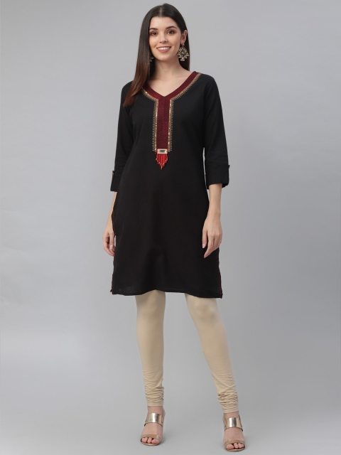 

nesara Women Black Yoke Design Thread Work Kurta