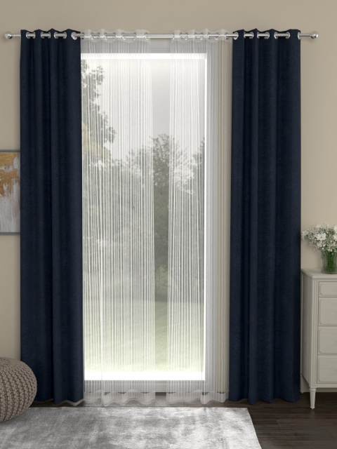 

ROSARA HOME Navy Blue & White Striped Set of 4 Long Door Curtains