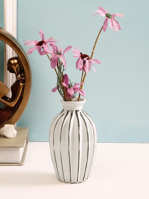 

TAYHAA White & Brown Striped Handcrafted Ceramic Flower Vase
