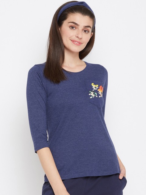 

Clovia Women Navy Blue Solid Lounge T-Shirt