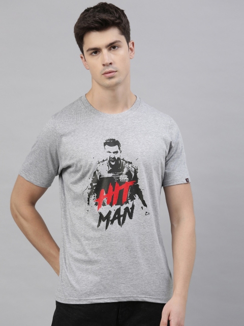 

Bushirt Men Grey Melange Printed Round Neck T-shirt