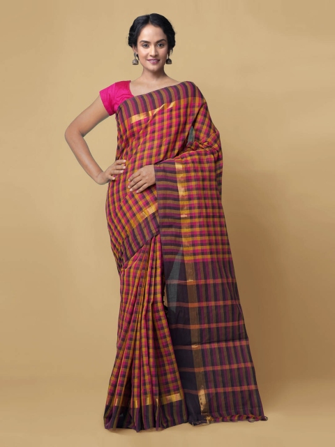 

Unnati Silks Multicoloured Pure Cotton Checked Mangalagiri Saree, Multi