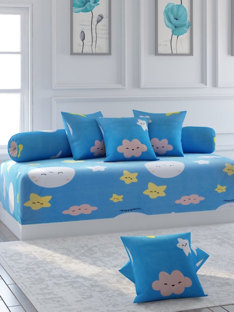 

Bromwick Set Of 8 Blue & White Printed Cotton Diwan Set