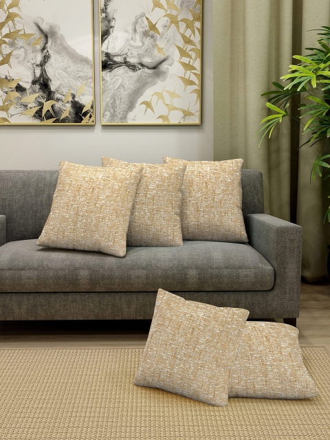 

KLOTTHE Beige & White Set of 5 Self Design Square Cushion Covers