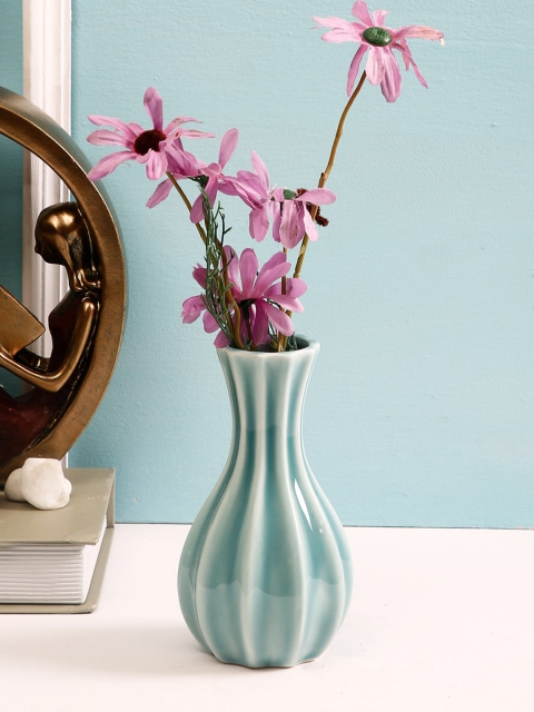 TAYHAA Blue & White Striped Ceramic Flower Vase