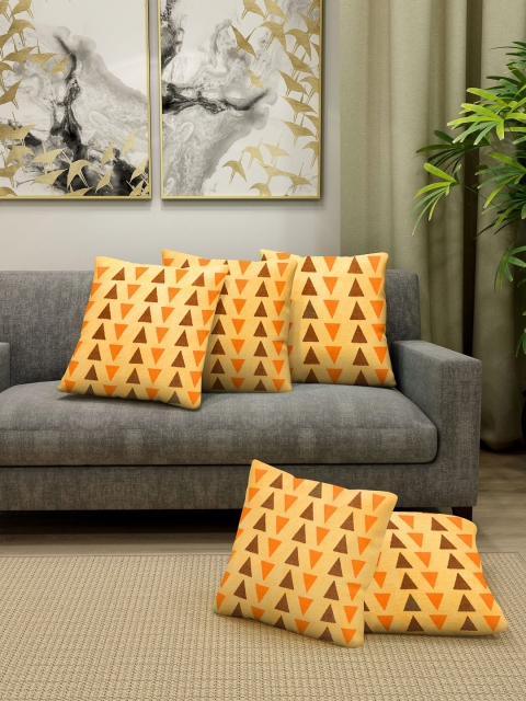 

KLOTTHE Yellow & Brown Set of 5 Geometric Square Cushion Covers