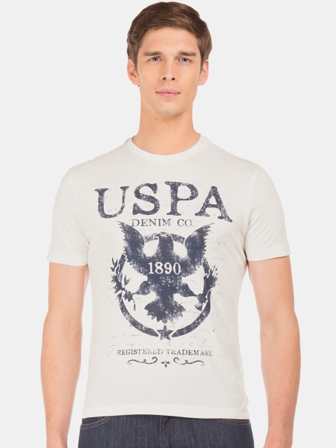 

U.S. Polo Assn. Men Off-White Printed Round Neck T-shirt