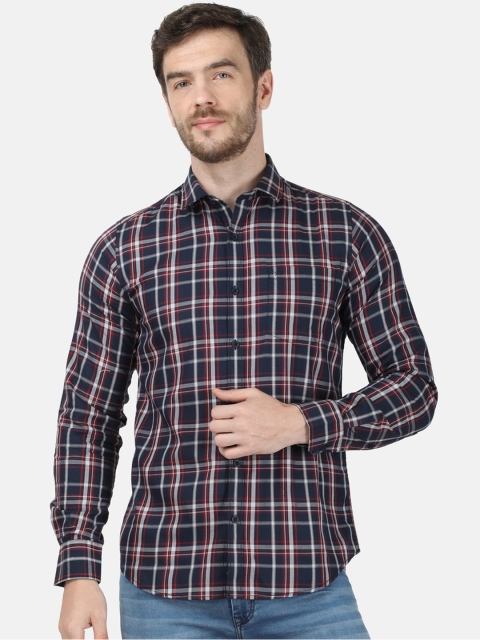 

Monte Carlo Men Navy Blue & Red Regular Fit Checked Cotton Casual Shirt