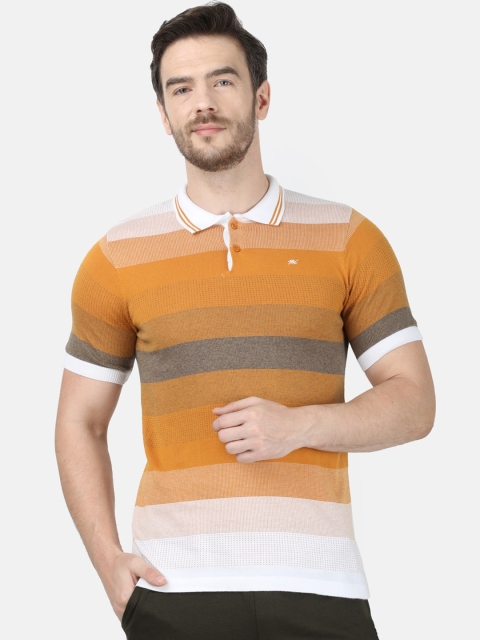 

Monte Carlo Men Mustard Yellow Striped Polo Collar T-shirt