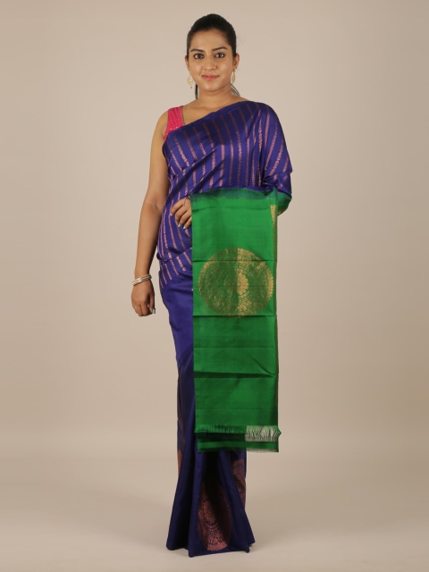 

Pothys Navy Blue & Green Pure Silk Woven Design Kanjeevaram Saree