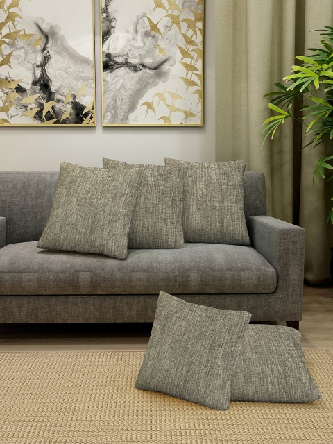 KLOTTHE Grey Set of 5 Self Design Square Cushion Covers
