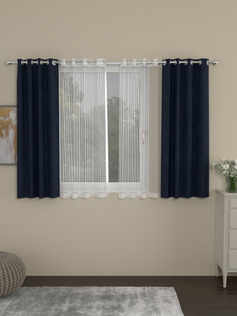 

ROSARA HOME Navy Blue & White Set of 4 Chenille Window Curtains