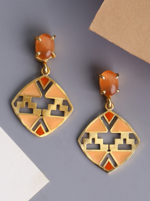 

Shoshaa Peach-Coloured & Gold-Plated Geometric Drop Earrings