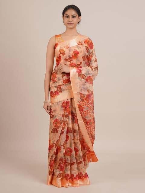 

Pothys Orange & Red Linen Blend Printed Saree