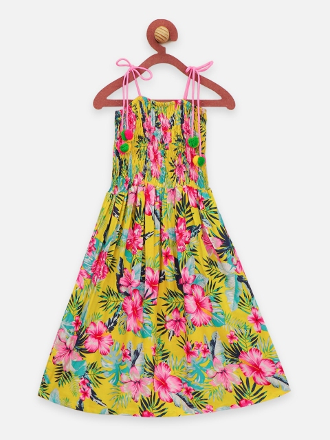 

LilPicks Girls Yellow Printed Fit and Flare Dress