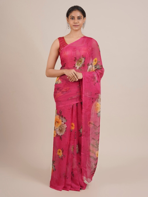 

Pothys Magenta Printed Poly Chiffon Saree